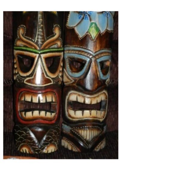 Hand Crafted Polynesian Hawaiian Style Painted 19.5 " Tiki Masks X2 🆕📦🏃🏻💨🚚 - Picture 6 of 16
